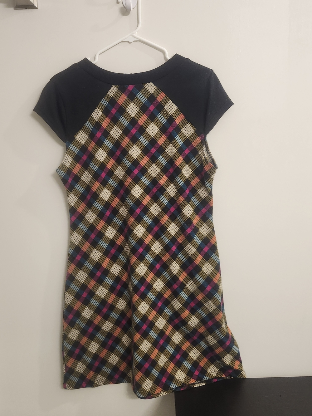 Multicolor Plaid Midi Dress with Black Cap Sleeves